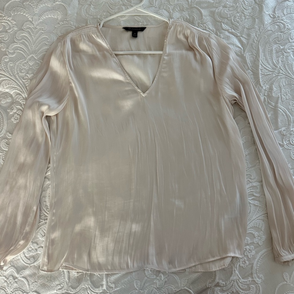Banana Republic Cream Satin Long Sleeve Blouse